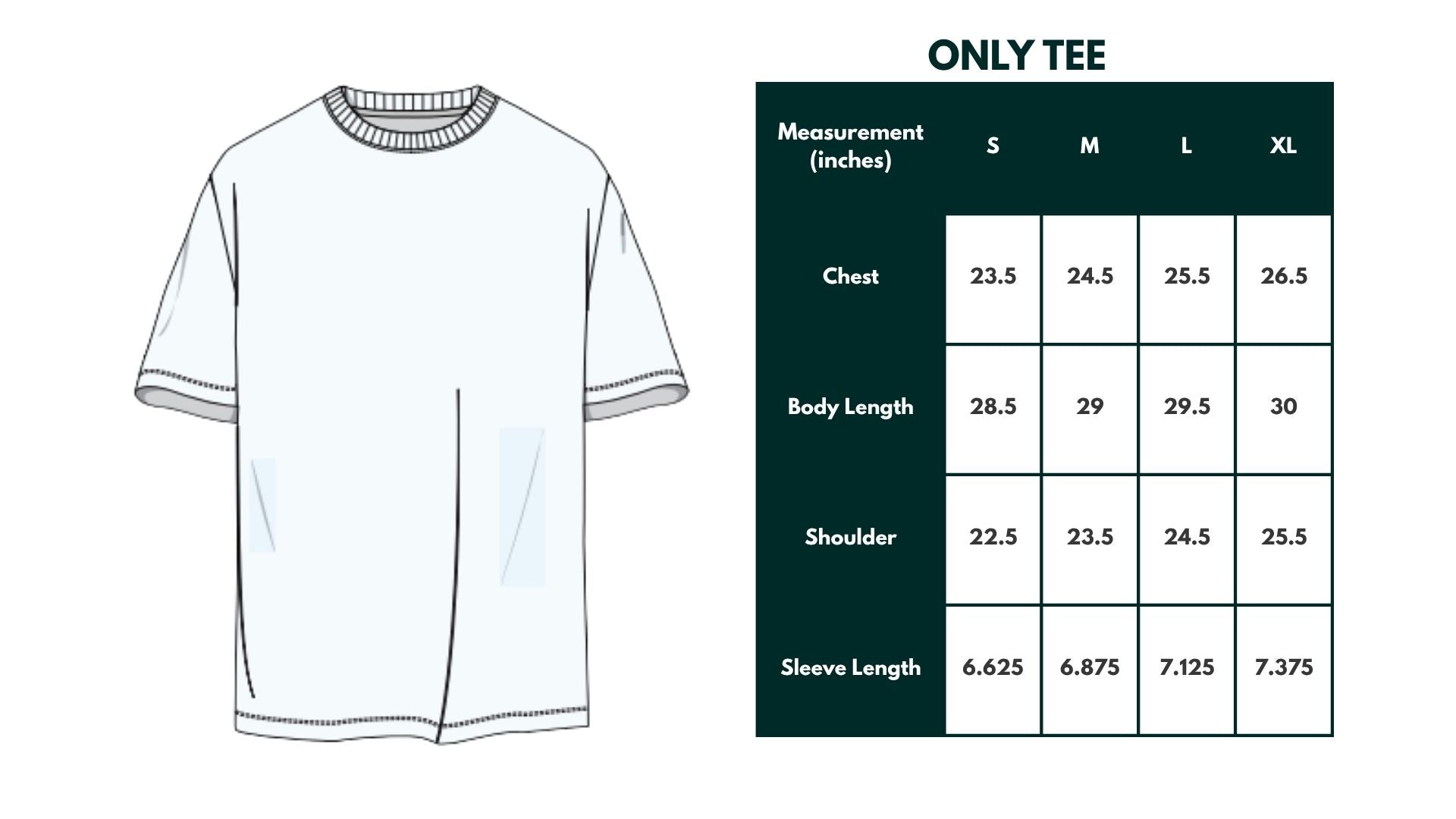 Size chart for Only Tee