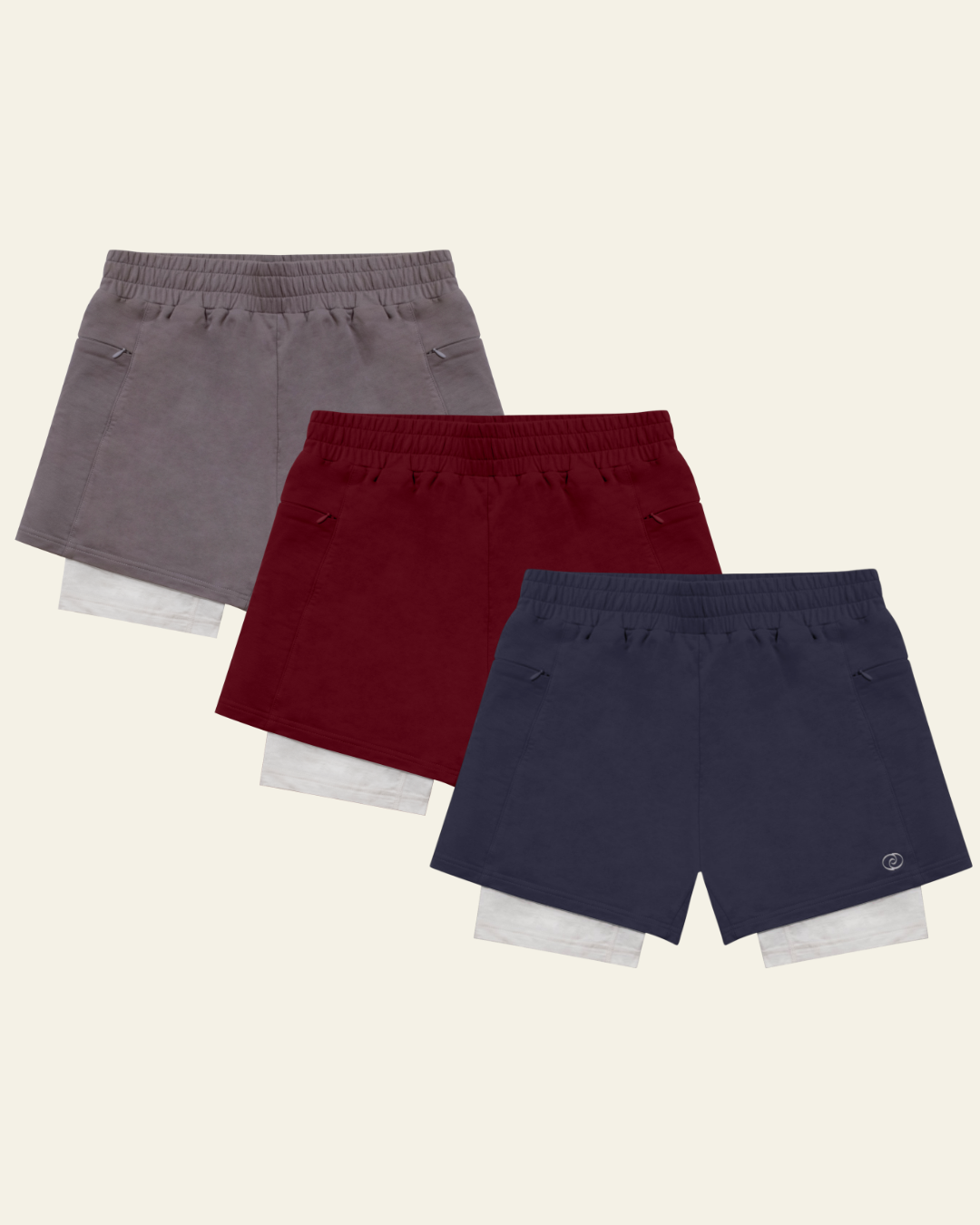 Wayve Quad Short 3 Pack - Natural Fiber Men's Athletic Shorts