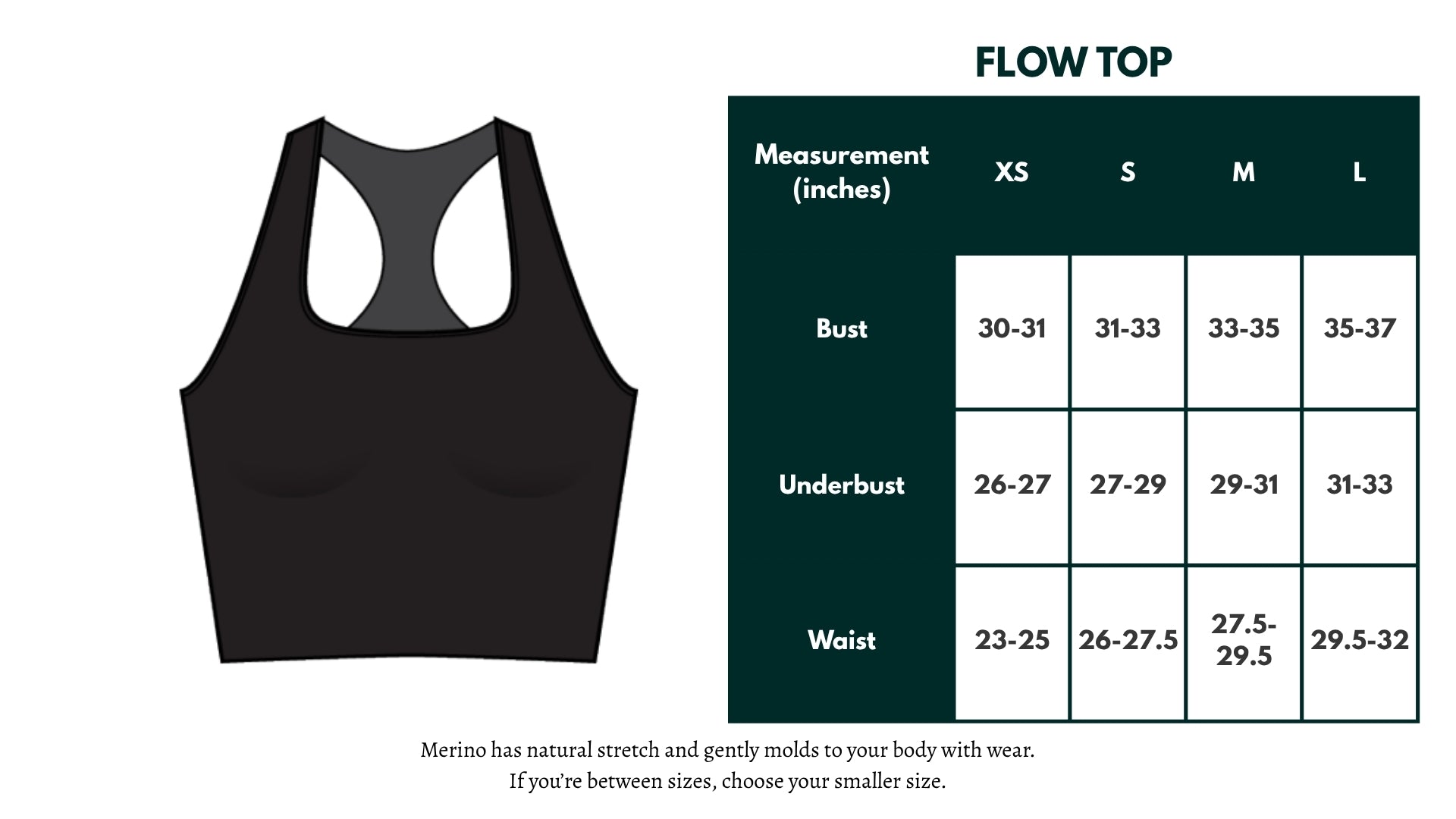 Size chart for Flow Top