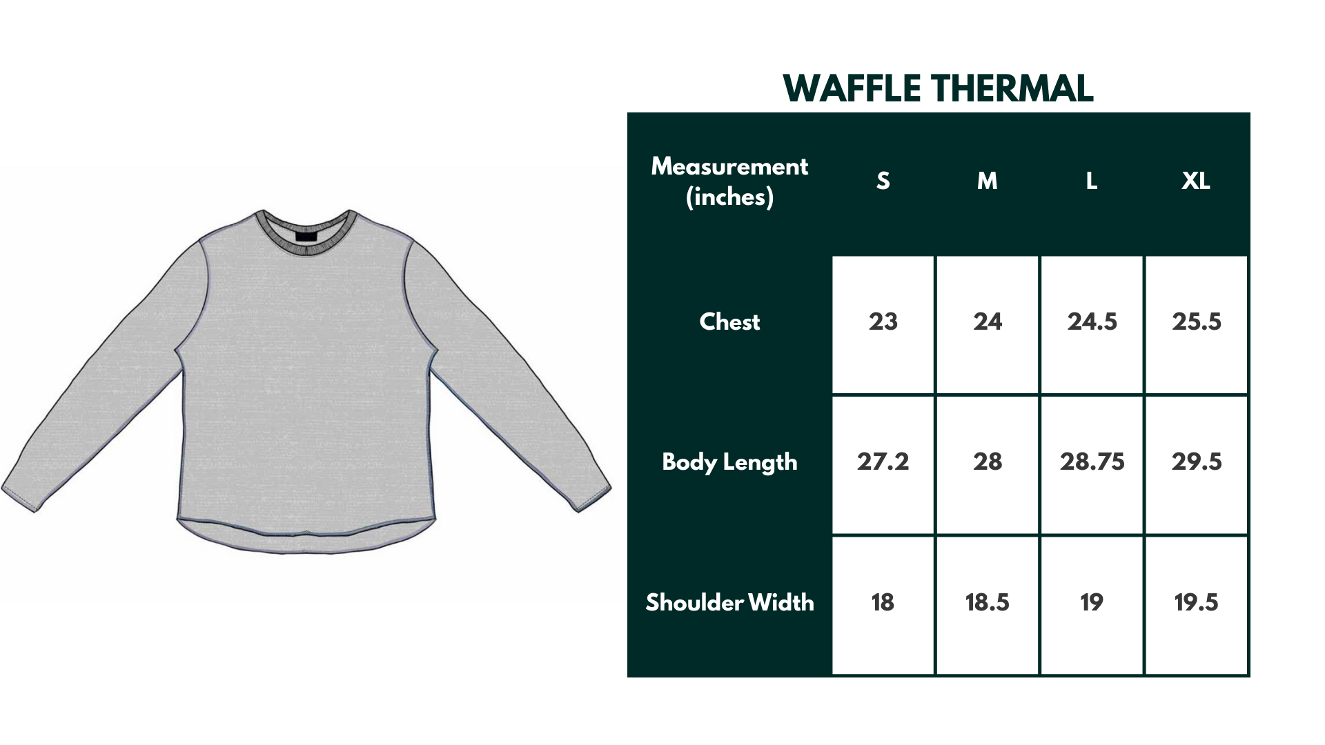 Size chart for Organic Cotton Waffle Thermal