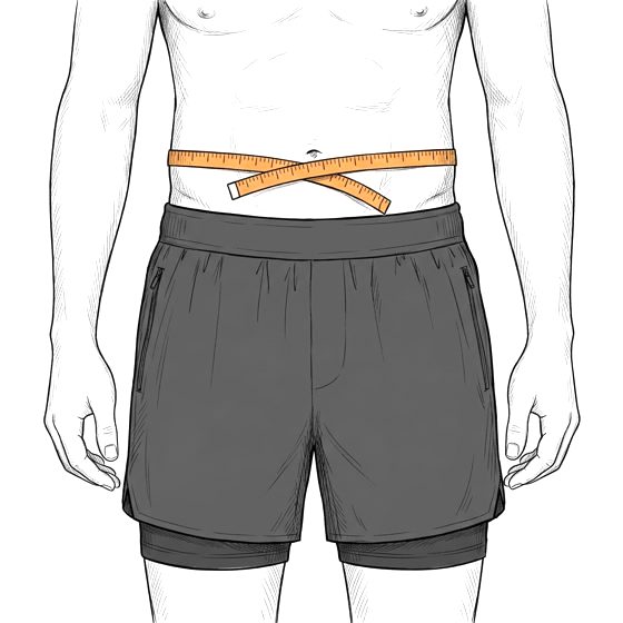 Measuring tape wrapped level around the waist at belly-button height